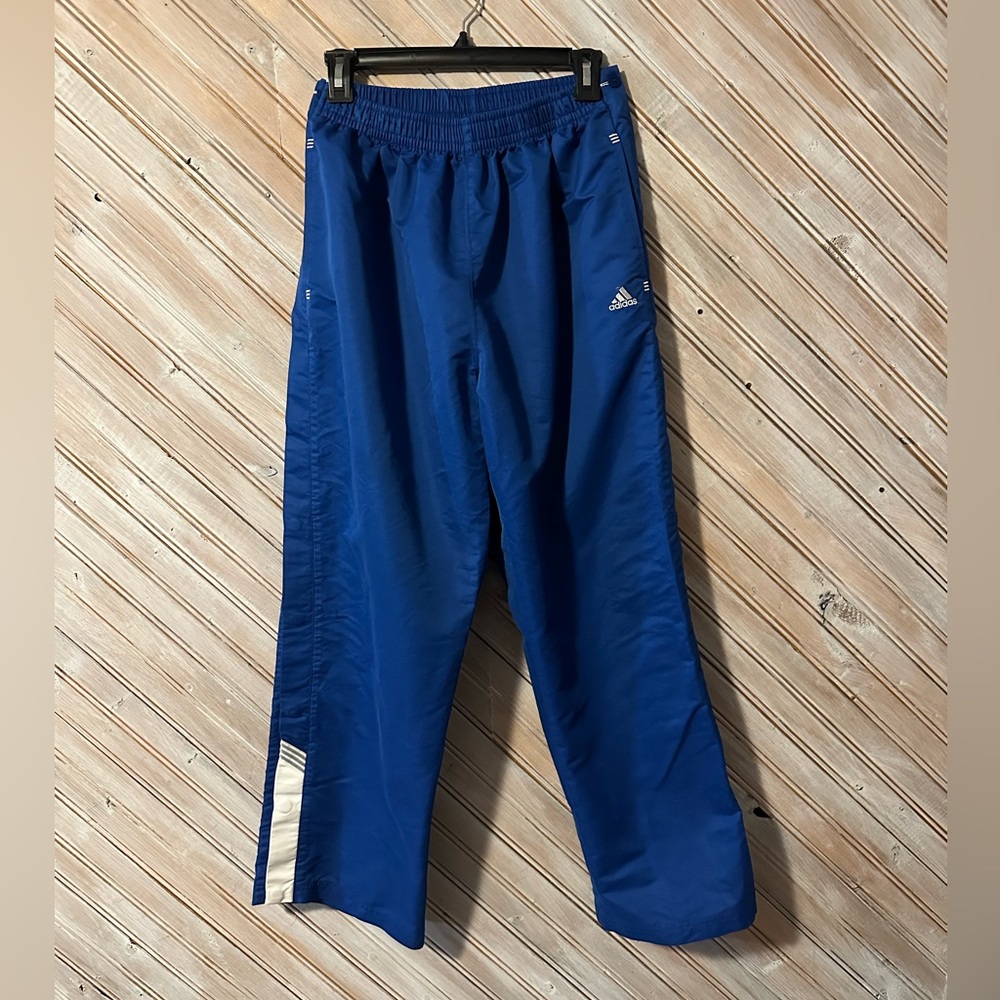 Adidas Blue & White Track Pants Break Away Buttons Embroidered Athletic Wear